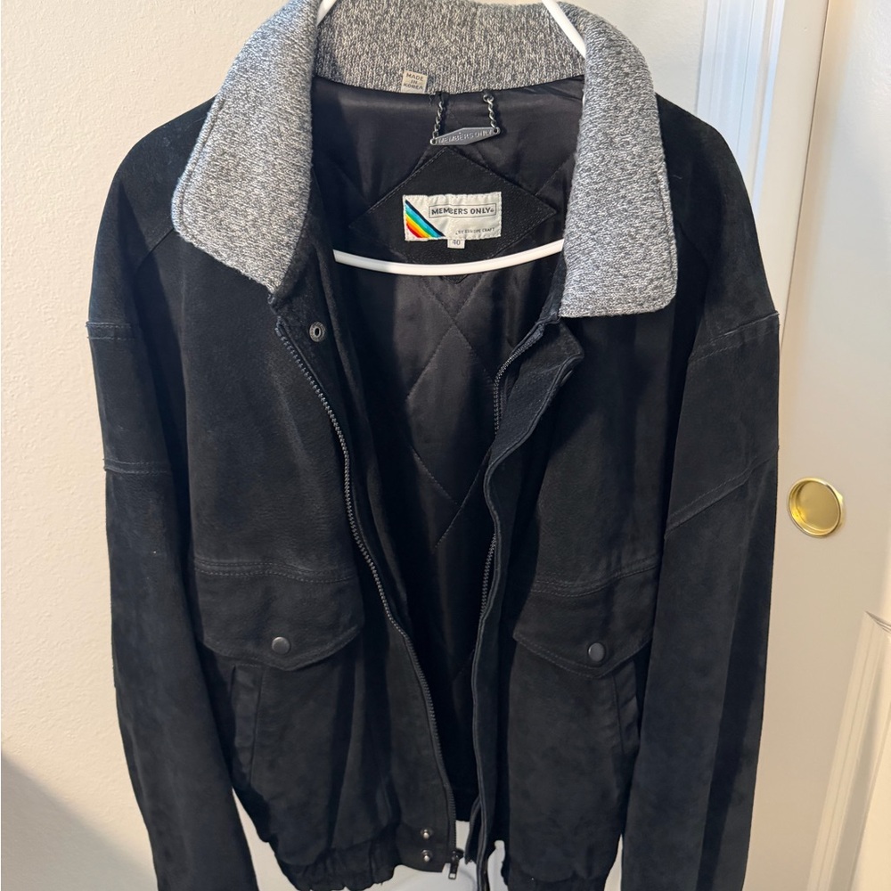 Members Only Black Bomber Jacket with Gray Collar